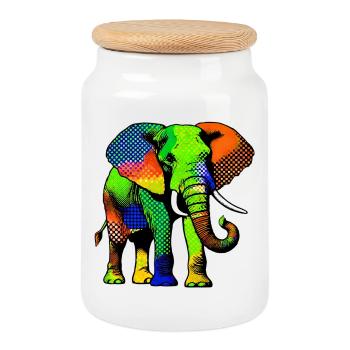 Éléphant - Boîte à biscuits avec couvercle en bois - blanc - Devant