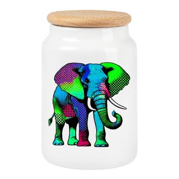 Éléphant - Boîte à biscuits avec couvercle en bois - blanc - Devant