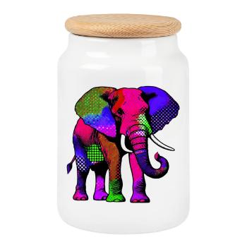 Éléphant - Boîte à biscuits avec couvercle en bois - blanc - Devant