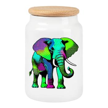 Éléphant - Boîte à biscuits avec couvercle en bois - blanc - Devant
