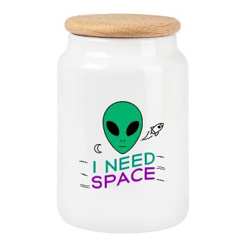I Need Space - Cookie Jar with Wooden Lid - white - Front