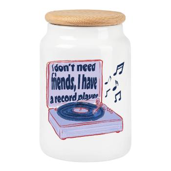 Turntables instead of friends – music is enough - Cookie Jar with Wooden Lid - white - Front