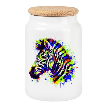 Zebra - Cookie Jar with Wooden Lid - white - Front