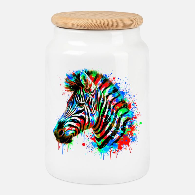 Zebra - Cookie Jar with Wooden Lid - white