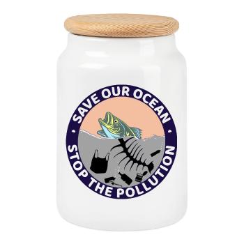 Save our ocean - Cookie Jar with Wooden Lid - white - Front