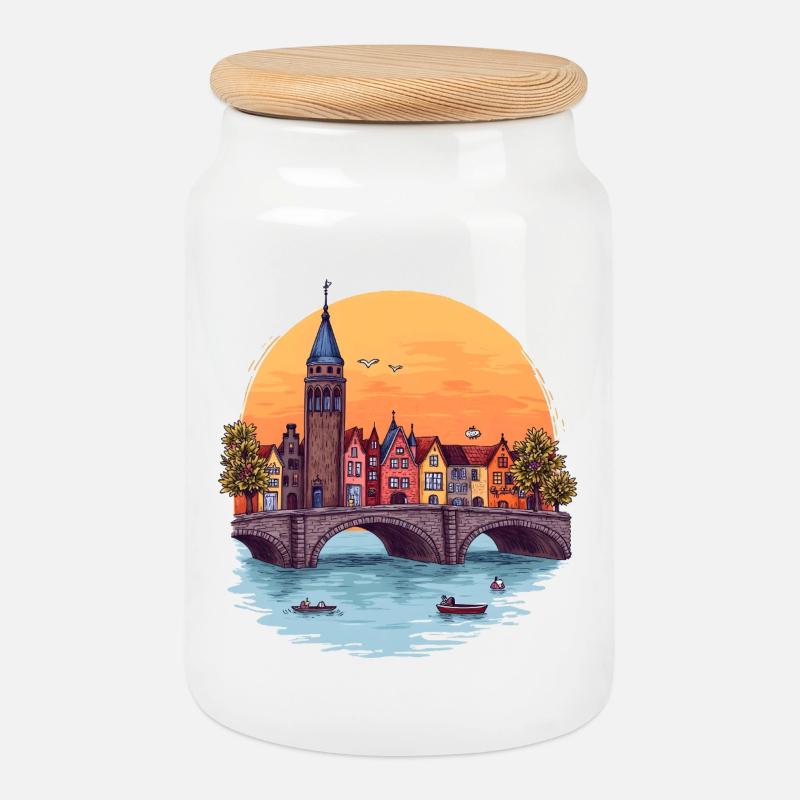 Amsterdam Skyline -  - Keksdose mit Holzdeckel - Weiß
