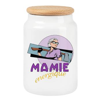 Mamie énergique - Boîte à biscuits avec couvercle en bois - blanc - Devant