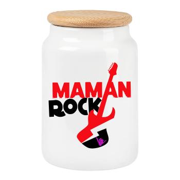 Rock mom - Cookie Jar with Wooden Lid - white - Front