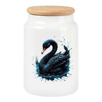 L’élégance en mouvement, le cygne noir, - Boîte à biscuits avec couvercle en bois - blanc - Devant