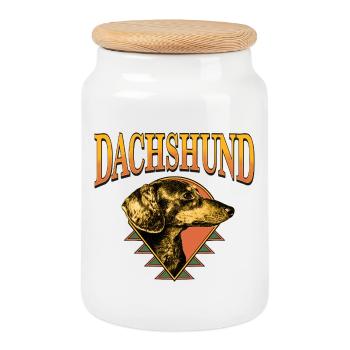 Dachshund – Vintage Hundeporträt - Keksdose mit Holzdeckel - Weiß - Vorne