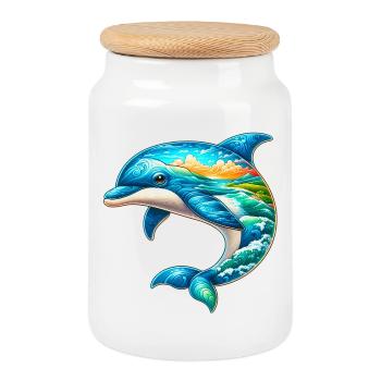 Dauphin - Boîte à biscuits avec couvercle en bois - blanc - Devant