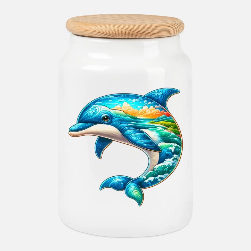 Delfin - Keksdose mit Holzdeckel - Weiß