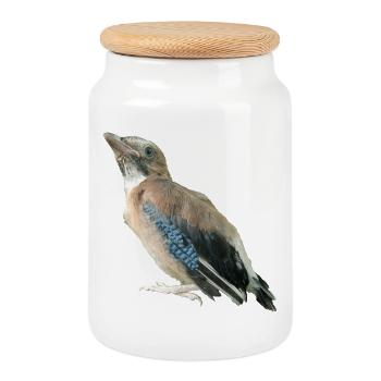 Eichelhäher Jungvogel - Keksdose mit Holzdeckel - Weiß - Vorne