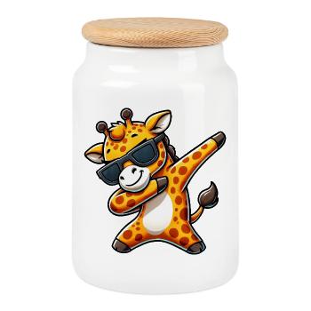 Dab Girafe Lunettes de soleil Cool Cartoon - Boîte à biscuits avec couvercle en bois - blanc - Devant