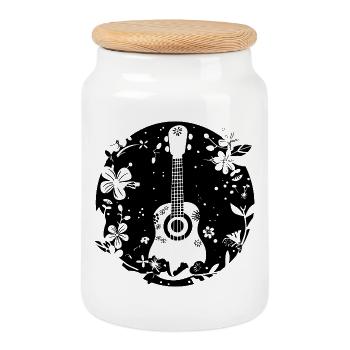 Ukulele Comic-Stil - Keksdose mit Holzdeckel - Weiß - Vorne