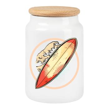 Surfboard Graphics - Cookie Jar with Wooden Lid - white - Front