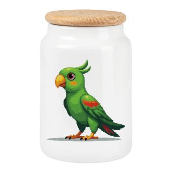 Pixel Parrot – Retro 8-Bit Style - Cookie Jar with Wooden Lid - white - Front