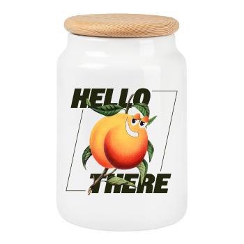 Peach Retro – Hello There Statement - Cookie Jar with Wooden Lid - white - Front