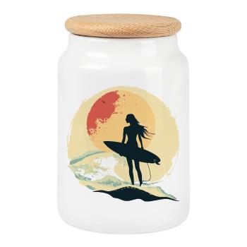 Surfeuse Femme - Boîte à biscuits avec couvercle en bois - blanc - Devant