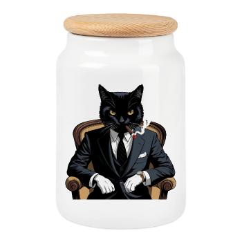 Mafia Cat - Boîte à biscuits avec couvercle en bois - blanc - Devant