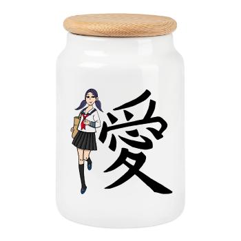 Japanisch - Keksdose mit Holzdeckel - Weiß - Vorne