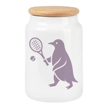 Minimalistischer Pinguin Tennisspieler - Keksdose mit Holzdeckel - Weiß - Vorne