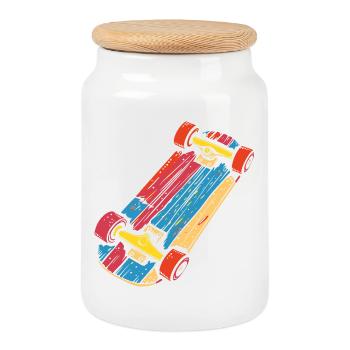 Skateboard Graphic Vintage Look - Boîte à biscuits avec couvercle en bois - blanc - Devant