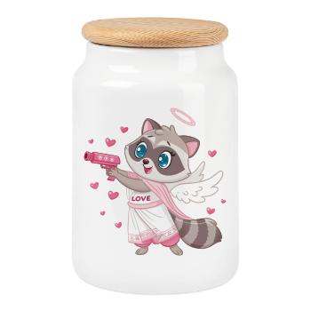 Amor Waschbärengel mit Flügeln - Keksdose mit Holzdeckel - Weiß - Vorne