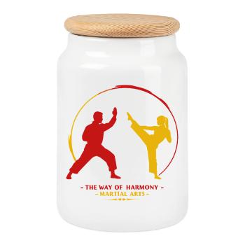 Martial art - Cookie Jar with Wooden Lid - white - Front