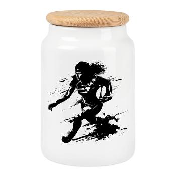 Joueur de rugby - Boîte à biscuits avec couvercle en bois - blanc - Devant