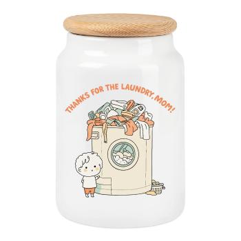 Thanks for the laundry, mom ! - Cookie Jar with Wooden Lid - white - Front