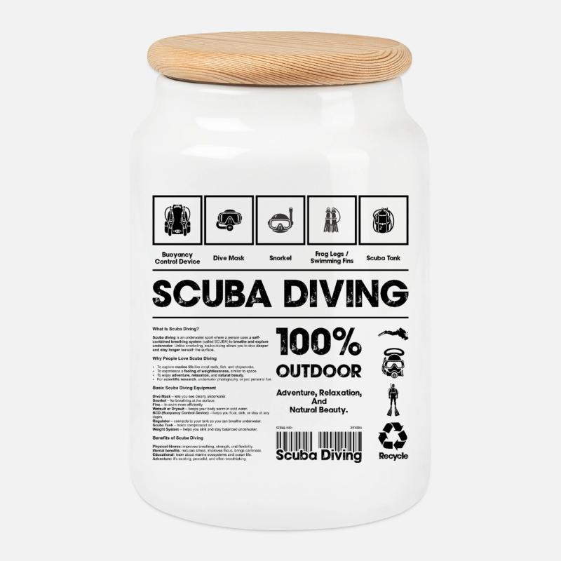 Scuba Diving - Cookie Jar with Wooden Lid - white
