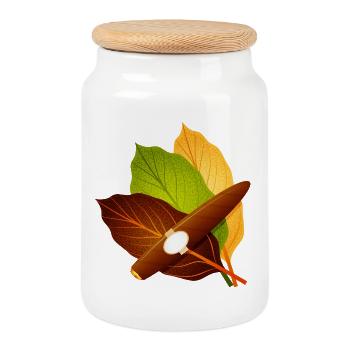 Cigare aux feuilles de tabac - Motif vintage élégant - Boîte à biscuits avec couvercle en bois - blanc - Devant