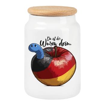 In Deutschland ist der blaue Wurm im Apfel Fck afd - Keksdose mit Holzdeckel - Weiß - Vorne