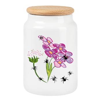 Blumen mit Ameisen Insekten - Keksdose mit Holzdeckel - Weiß - Vorne
