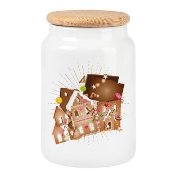 Kit maison en pain d’épices avec détails festifs - Boîte à biscuits avec couvercle en bois - blanc - Devant
