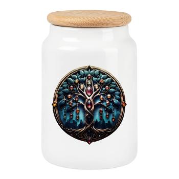 La ville à l’ombre de l’arbre de vie luxuriant - Boîte à biscuits avec couvercle en bois - blanc - Devant