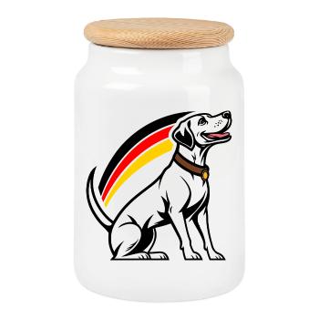 Dog with rainbow in comic book style - Cookie Jar with Wooden Lid - white - Front