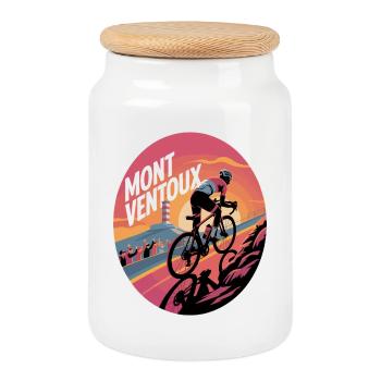 Cycling at Mont Ventoux at sunset - Cookie Jar with Wooden Lid - white - Front