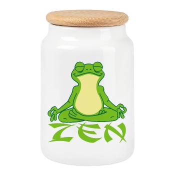 Frosch beim Yoga - Keksdose mit Holzdeckel - Weiß - Vorne