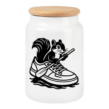 Squirrel in sneakers! - Cookie Jar with Wooden Lid - white - Front