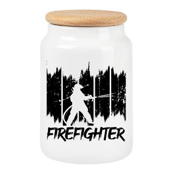 Feuerwehrmann - Keksdose mit Holzdeckel - Weiß - Vorne