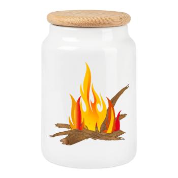 Campfire illustration with logs & flames - Cookie Jar with Wooden Lid - white - Front