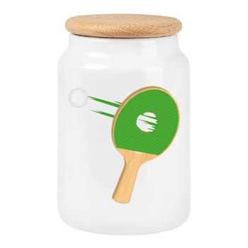 Raquette de tennis de table avec trou – puissante et amusante - Boîte à biscuits avec couvercle en bois - blanc - Devant