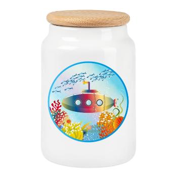 Sous-marin coloré dans un récif corallien tropical - Boîte à biscuits avec couvercle en bois - blanc - Devant