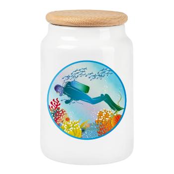 Plongeurs dans la barrière de corail colorée - Boîte à biscuits avec couvercle en bois - blanc - Devant