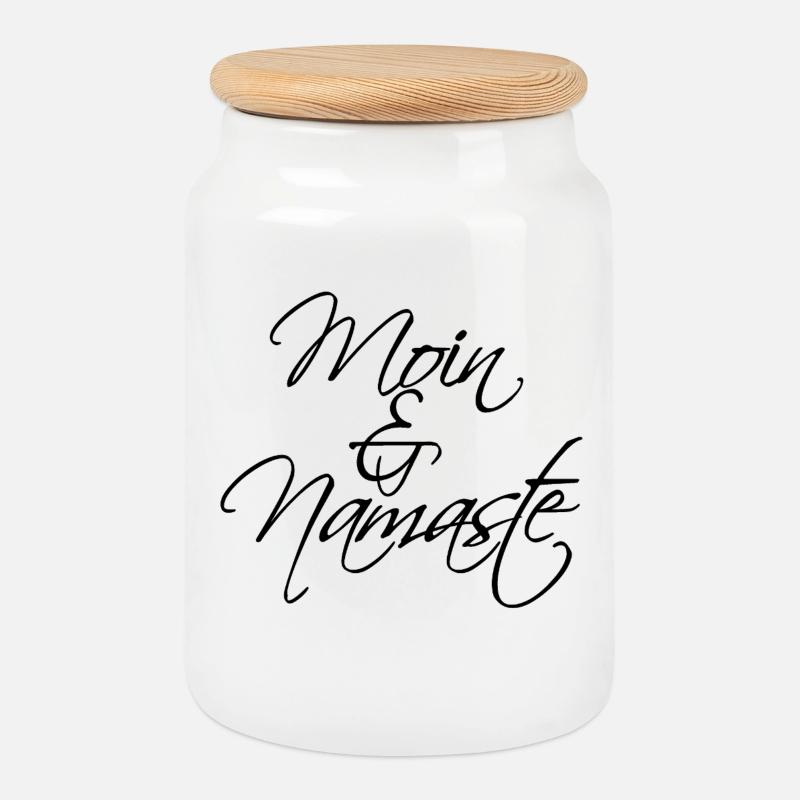 Moin & Namaste, black - Cookie Jar with Wooden Lid - white