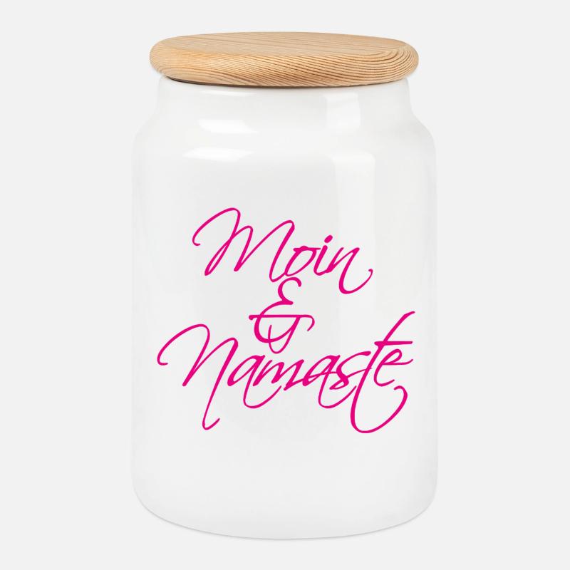 Moin & Namaste, magenta - Boîte à biscuits avec couvercle en bois - blanc