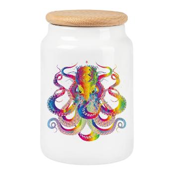 pieuvre colorée et de nombreux détails - Boîte à biscuits avec couvercle en bois - blanc - Devant