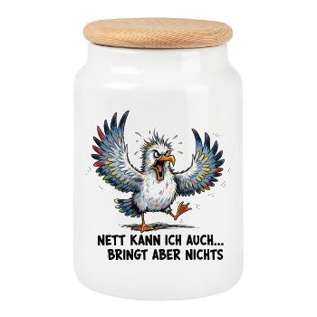 Nett Kann Ich Auch Bringt Aber Nichts, Geschenk - Keksdose mit Holzdeckel - Weiß - Vorne